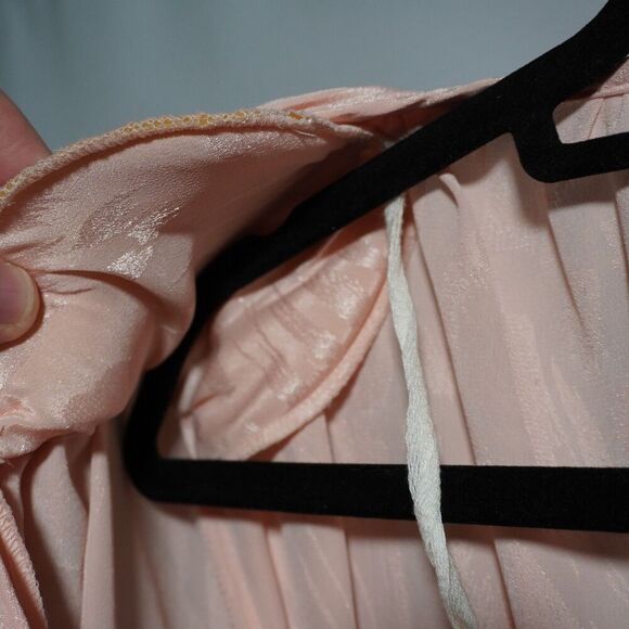 VTG 80s Miss Ashlee CA Pink Satin Faux Wrap Dress Sz 4 STAINS V Neck Long Sleeve - Picture 4 of 10